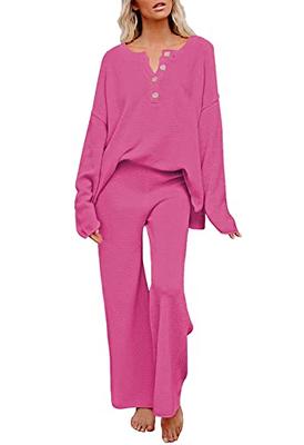 Ekouaer Womens Sweatsuit Knit Ribbed Crop Top Loose Pants Cardigan Pajamas  3 Piece Lounge Set Rose,XXL - Yahoo Shopping