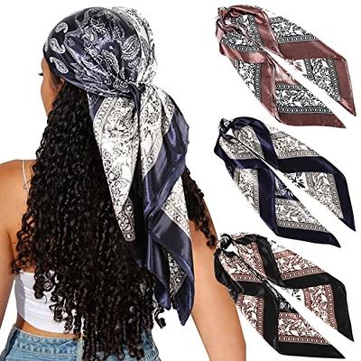 35” Large Square Satin Head Scarf - 3Pcs Satin Hair Scarves Silk Bandana  Scarf B