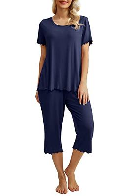 PrinStory Women's Pajama Sets Sleepshirt for Women Pajamas Shorts Womens  Capri Pajama Set With Pockets Woman Pajamas Fashion (Navy Blue XL) - Yahoo  Shopping