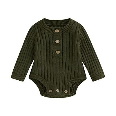 Dark Green Ribbed Knit Button Cuff Jumper