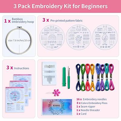 2 Pack Embroidery Starter Kit With Pattern, Full Range of Stamped  Embroidery Kit Including Embroidery Cloth With Pattern, Bamboo Embroidery 