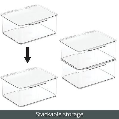 mDesign Plastic Stackable Toy Storage Bin Box with Hinge Lid, 8 Pack - Clear