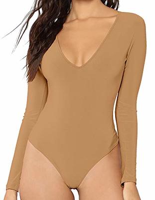  Long Sleeve Bodysuit For Women Sexy Scoop Neck Tops