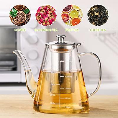 Glass Teapot - 54oz/1600ml Tea Pots with Scale Line, Glass Teapot