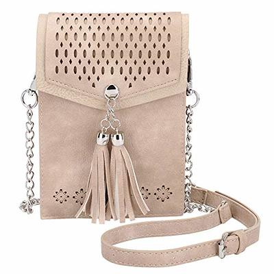 seOSTO Womens Small Crossbody Bag Tassel Cell Phone Purse Holder Wallet, Beige