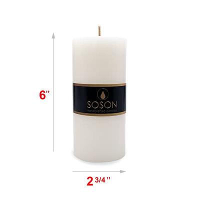 Simply Soson Set of 6 Unscented Smooth Ivory Pillar Candles 3x6-inches -  Candles Bulk - Home Wedding Event Decor