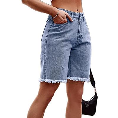 Finelylove Baggy Jean Shorts Dad Shorts Women Jean High Waist Rise Solid  Light Blue XL - Walmart.com