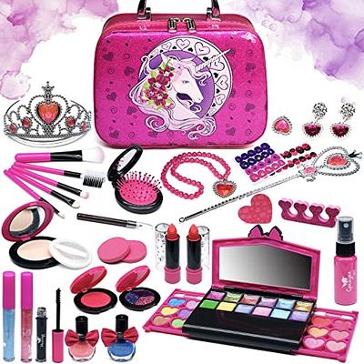Hollyhi Kids Makeup Kit for Girl, 58 Pcs Girl Toys Kids Makeup Set with  Real Cosmetic, Washable Make Up Kit, Pretend Play Makeup Toys for 3 4 5 6 7  8