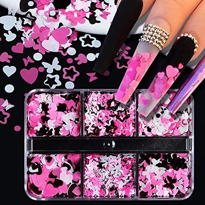  6 Grids 3D Heart Glitter Nail Sequins Holographic Heart Nail  Art Stickers Love Valentines Nail Decals Red Rose Gold Black Heart Glitter  for Nails Design Charms Sparkle Glitter Nail Art Decoration 