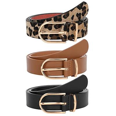 JASGOOD 3 Pack Women's Leather Belts for Jeans Pants Fashion Ladies Belt  with Gold Buckle C-Black+Brown+Leopard，Fit Waist Size 38-42 - Yahoo  Shopping