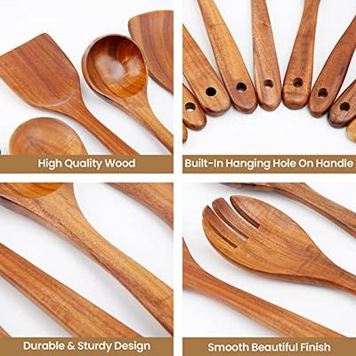 Wooden Spoons For Cooking 7-Pack - Bamboo Kitchen Utensils Set for