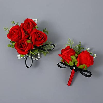 YYCRAFT 6 pcs Satin Rose Lapel Pins, Men's Flower Boutonniere Pins