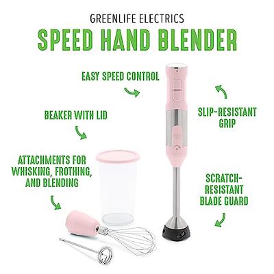 GreenLife Immersion Electric Handheld Stick Blender with Stainless Steel  Blades, Whisk, Frother, Measuring Cup and Lid, Soups, Puree, Cake,  Multi-Speed Control, Portable, Pink - Yahoo Shopping