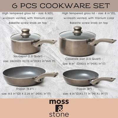 Moss & Stone 6 Piece Nonstick Cookware Set, Aluminum Pots and Pans