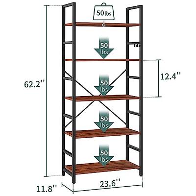 Bookshelf, 5-Tier Bookcase, Industrial Bookshelf for Bedroom, Home