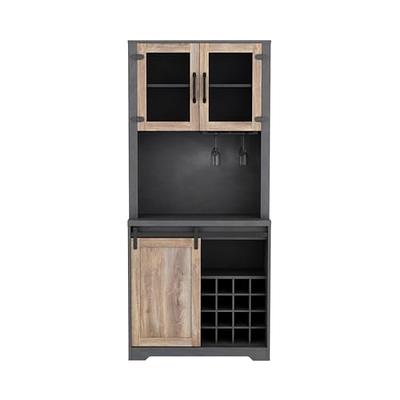 YITAHOME Farmhouse Bar Cabinet for Liquor and Glasses, Dining Room Kitchen  Cabinet with Wine Rack, Upper Glass Cabinet, Open Storage Shelves for  Living Room, Hallway, Charcoal Grey