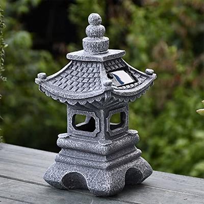 Gardenfans Solar LED Pagoda Lantern Garden Statue Light Outdoor Zen Garden Japanese Lantern for Landscape Balcony Patio Porch Yard Art Decor 6.7H