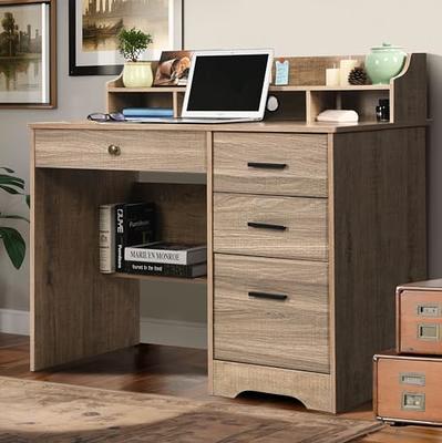 Furologee Computer Desk with Shelves and Drawer, 61 Long Desk with Fabric  File Drawer, Industrial Writing Desk with Large Monitor Stand, Study Table