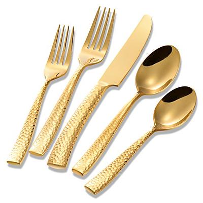 Mirror Polished Hammered Silverware Set - Dinner Knife, Fork