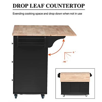 PHI VILLA Rolling Kitchen Island with Storage - Portable Kitchen Island  with Drop Leaf, Black Kitchen Carts on Wheels - Yahoo Shopping