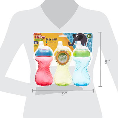 Nuby Easy-Grip Soft Straw Sippy Cup, 10 fl oz, 3 Count Multicolor Cups 