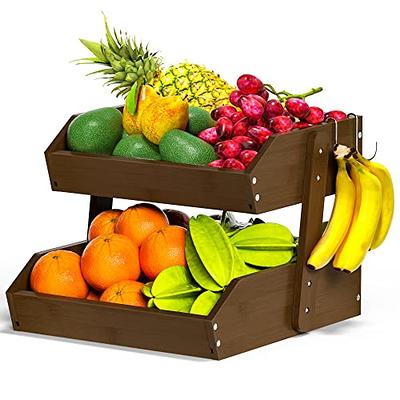 2 Tier Fruit Bowl Holder Kitchen Fruit Basket Stand with Banana