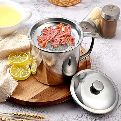 Bacon Grease Container with Strainer 1.3 L / 44 oz Stainless Steel