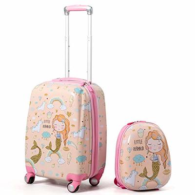 Aoibox 2-Piece Kids Luggage Set Children's Pink Owl Pattern 12 in. Square Backpack and 16 in. 4-Wheel Trolley