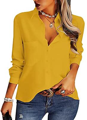AISEW Womens Casual Button Down Shirts V Neck Chiffon Long Sleeve Collared  Office Work Blouses Tops with Pocket (1149Army Green, Small) at   Women's Clothing store