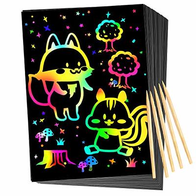 NEW 50 Sheets Black Rainbow Scratch paper with 5 wooden stylus Arts and  crafts