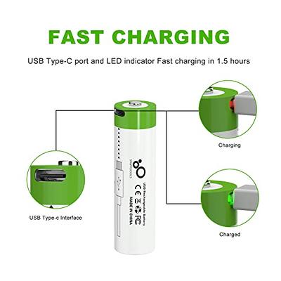 TOPUSSE 8 Pack Rechargeable Lithium C Cell Batteries with USB-C Charging  Cable, 1.5v LR14 C Size Battery for Flashlight