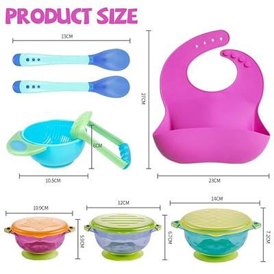 RyanLemon Baby Dishes, Suction Bowls for Baby, Baby Bowls and Spoons,  Silicone Bib & Heat Senstive Feeding Spoons, 9Pcs Silicone Baby Feeding  Set