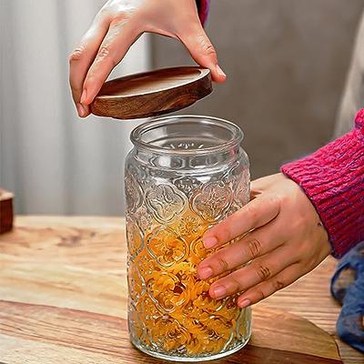 Vintage Glass Storage Jar, 2 Pack 34 FL OZ Glass Food Storage Containers  with Bamboo Wooden Lid, Airtight Candy Jar/Mason Jar for Kitchen Counter,  Pantry, Cookie, Coffee, Tea, Sugar (Sunflower)