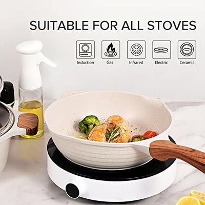 Nonstick Cookware Set Non Toxic 100% PFOA Free Compatible Induction Pots  and Pans Sets with Glass Lid 13 Piece - White