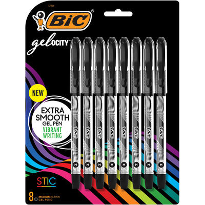 BIC® Gel-ocity Stic Gel Pens, Medium Point, 0.7 mm, Clear Barrel, Black Ink,  Pack of 8 Pens - Yahoo Shopping