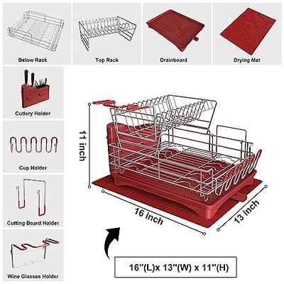 MAJALiS Large Dish Drying Rack Drainboard Set, 2 Tier Stainless Steel Dish  Racks with Drainage, Wine Glass Holder, Utensil Holder and Extra Drying Mat,  Dish Drainers for Kitchen Counter (Red)