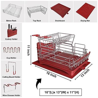 MAJALiS Red Dish Drying Rack Drainboard Set, 2 Tier Stainless Steel Dish  Racks with Drainage, Wine Glass Holder, Utensil Holder and Extra Drying  Mat, Large Dish Drainers for Kitchen Counter - Yahoo Shopping