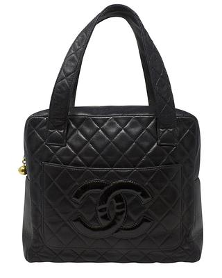 Chanel Black Quilted Lambskin Leather Cc Double Logo Bag