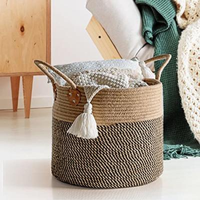 LoforHoney Home Fabric Storage Baskets for Shelves, Foldable Canvas Closet  Organizer Bins with Cotton Rope Handles for Organizing Clothes, Large