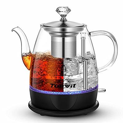 OVENTE Electric Kettle - 1.5L Borosilicate Glass Fast Boiling Countertop  Auto Shut Off Instant Water Heater for Coffee & Tea Maker - BPA Free - Black