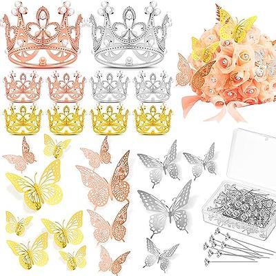 148 Pcs Bouquet Corsages Pins for Flower and 3D Gold Butterfly Wall Decor  Set Flower Diamond Pins Pearl Pin Heads Butterfly Decal Floral Arrangements  Accessories for Mother's Day Wedding Party