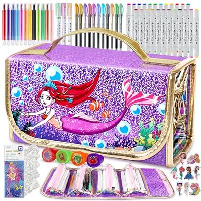 yasest Washable Kids Markers Set - 66Pcs Coloring Markers Kit for Kids Ages  4 5 6 7 8 8-12 with Mermaid Pencil Case, Markers and Crayons, Glitter Gel