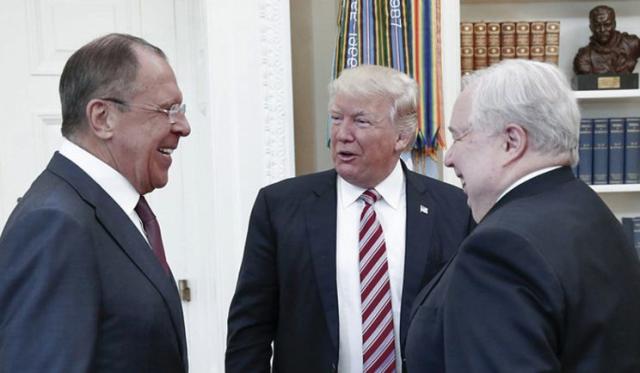 President Trump meets with Russian Foreign Minister Sergey Lavrov, left, and Russian ambassador Sergei Kislyak at the White House on May 10, 2017.