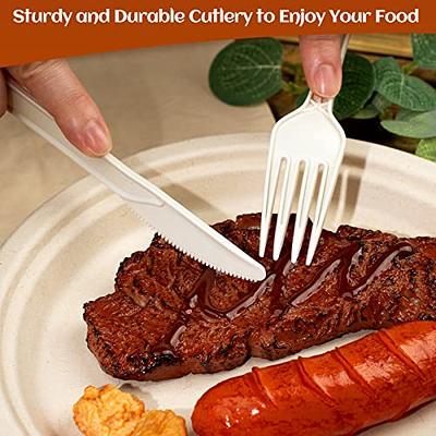 Heavy Duty Disposable Plates and Cutlery Set 180 Piece Compostable Paper  Plates 10 inch bulk include Biodegradable Plates 7&10 inch, Forks, Knive