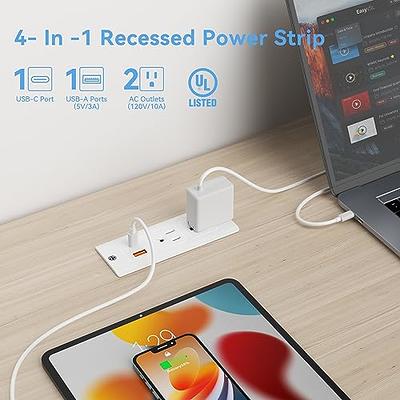 Desk Power Grommet with PD 20W USB C Port, Recessed Power Desk Outlet with  1 AC Plugs and 2 USB Ports, Flush Mount Grommet Power for Furniture Office