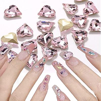 3D Pink Heart Nail Charms for Acrylic Nails, 10pcs Crystal Heart