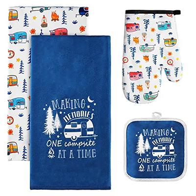 Kitchen Towel Set Pot Holders, Oven Mitt, Dish Towel, Dark Blue