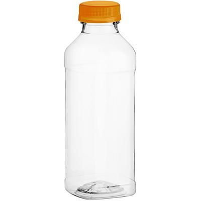 16 oz. Square Carafe PET Clear Juice Bottle with Lid