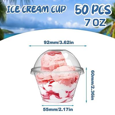 9oz Plastic Cups with Dome Lids and Dessert Forks with Lids, Disposable Ice  Cream Cups, Pudding Cups, Parfait Cups, Fruit Cups for Carnivals (Clear,  100 Set) 