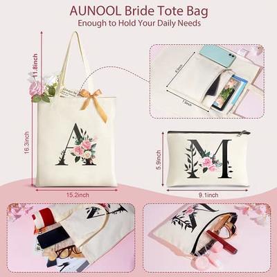 Aunool Teacher Tote Bags with Makeup Bag Personalized Bags for Women, Gifts for Friends Female Bridal Shower Gift Bridesmaid Gifts Women Birthday